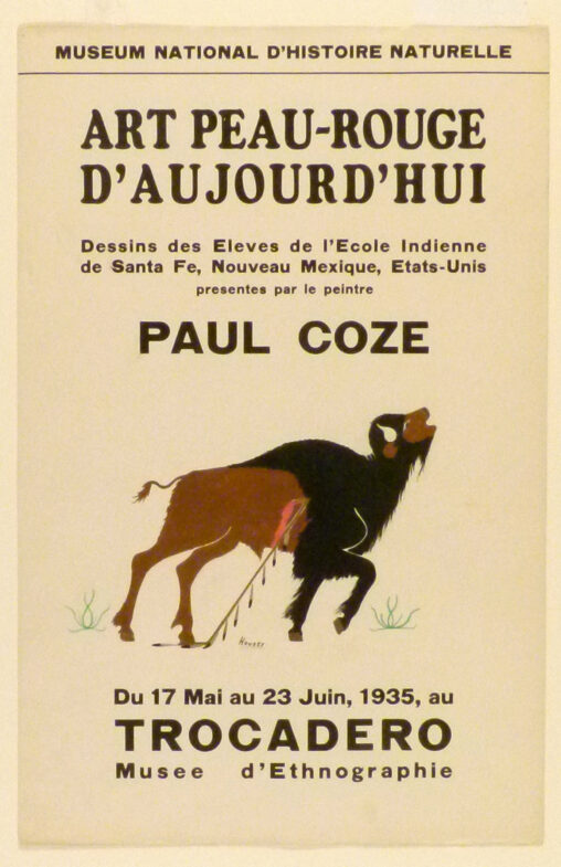 Art Exhibition Poster with Painting of injured Bison with Feathered Spear in its Side