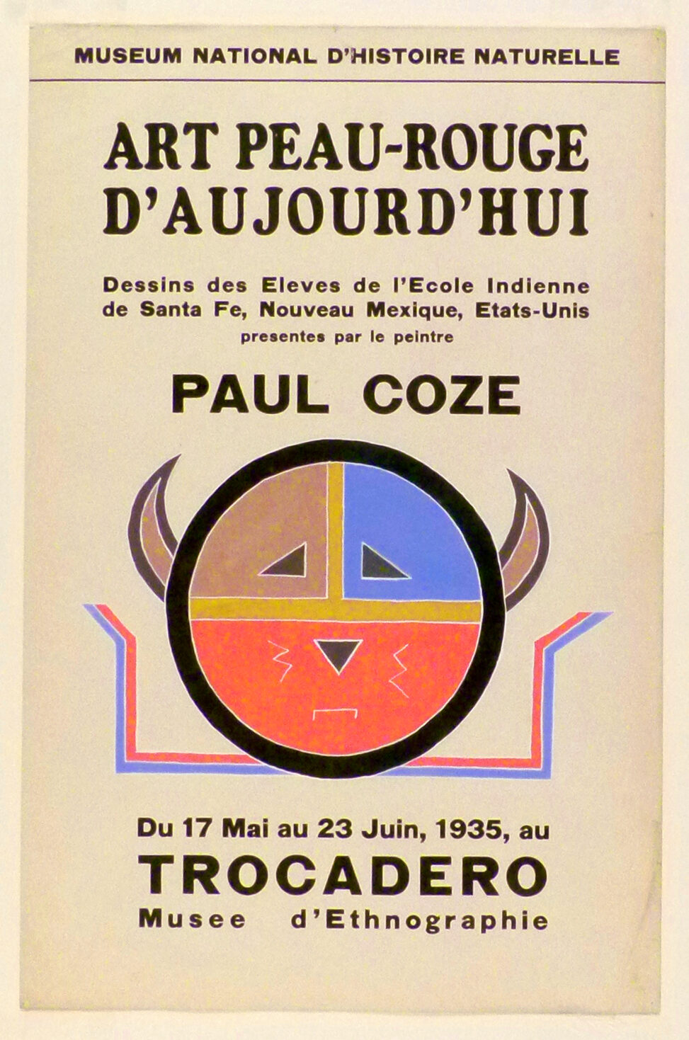 Art Exhibition Poster with Painting of circle with schematic face and horns