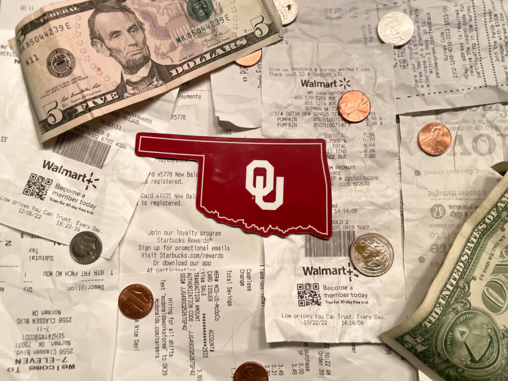 Receipts provided by college students displaying their purchases in the wake of rising food prices.